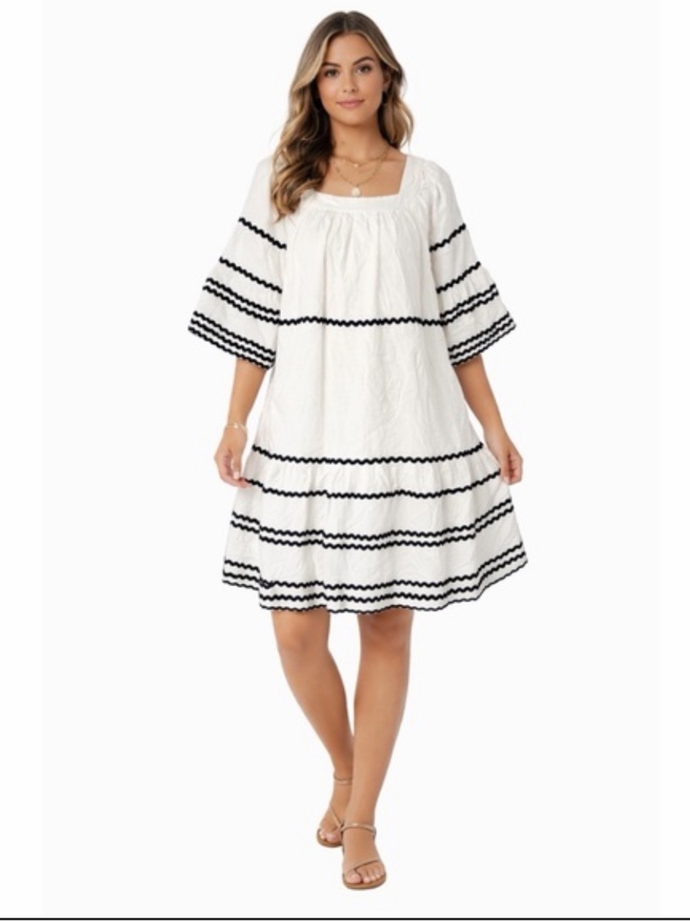 Lisa Marie Fernandez x Target White Peasant Dress with Black Rix Rac Trim